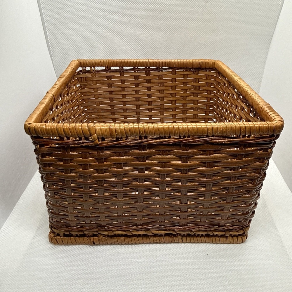 Vintage Rattan Woven Cocktail Napkin Basket Farmhouse Decor Storage